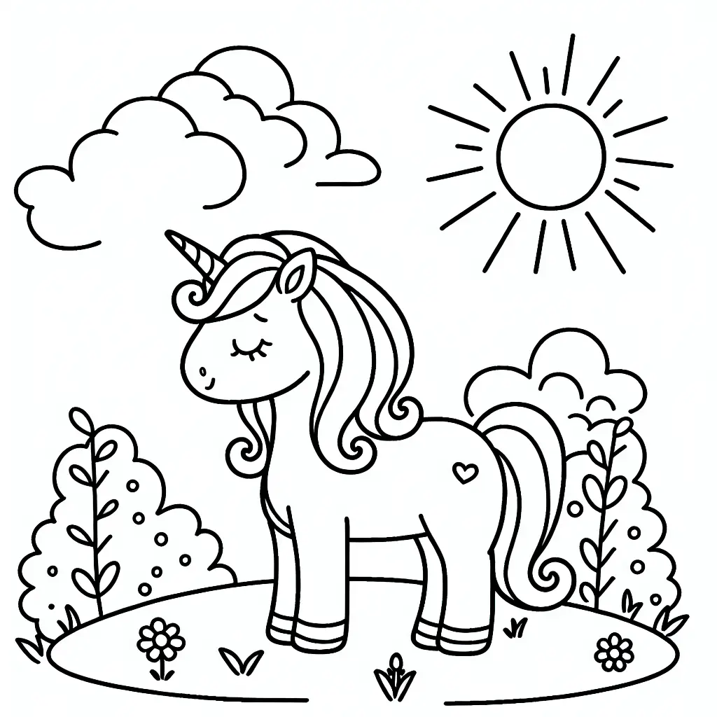 Unicorn under a rainbow coloring image